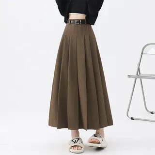 High Rise A-Line Pleated Maxi Skirt Coffee by Ukiyo