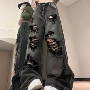 Low Rise Ripped Wide Leg Jeans Gray 281404432