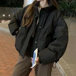 Stand Collar Plain Padded Zip Jacket Black by Acoustic Rain