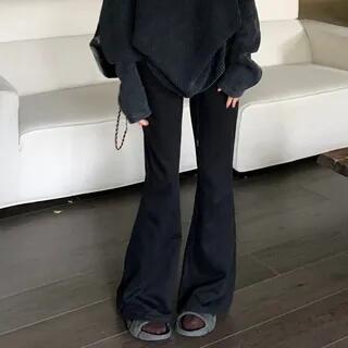 V-Neck Plain Sweater Sweatpants - Black by monroll