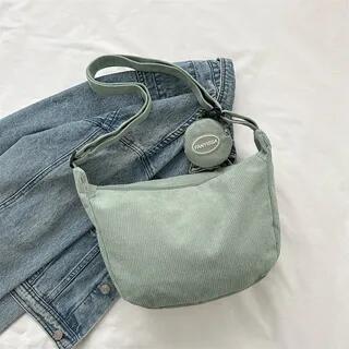 Plain Corduroy Crossbody Bag (Charm NOT Inclued) Without Charm - Light Green by Maorong