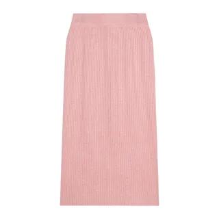 High Waist Plain Ribbed Knit Maxi Pencil Skirt Pink by Wildfoea