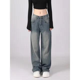 [L] Low Rise Washed Wide Leg Jeans Short Edition - Blue by Coline