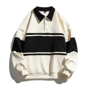 Long-Sleeve Striped Polo-Neck Sweatshirt Almond 281405002