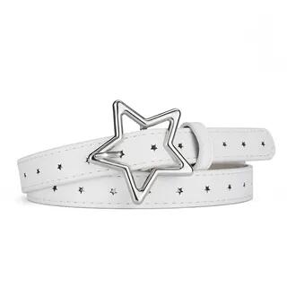 Star Buckled Faux Leather Belt White | Malnia Home by Malnia Home
