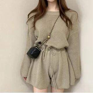 Long-Sleeve Crewneck Knit Wide Leg Romper Khaki by Daybreak