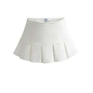 Low Rise Plain Pleated Mini A-Line Skirt White by Ulark