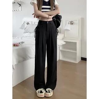 High Waist Plain Wide Leg Pants Black by Mikiko