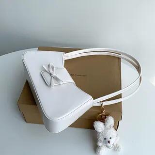 Bow Faux Leather Shoulder Bag White by Basaran