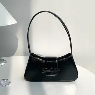 Bow Faux Leather Shoulder Bag Black by Basaran