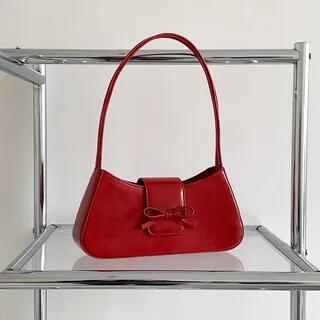 Bow Faux Leather Shoulder Bag Red by Basaran