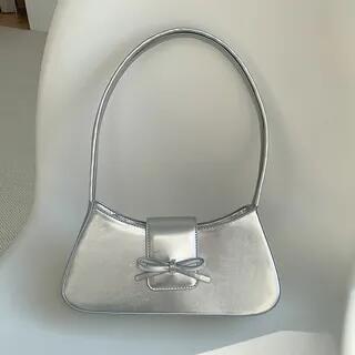Bow Faux Leather Shoulder Bag Silver by Basaran