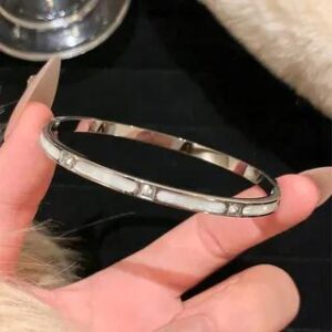 Rhinestone Bangle Bamboo Shell - Silver | Gaya 281405549