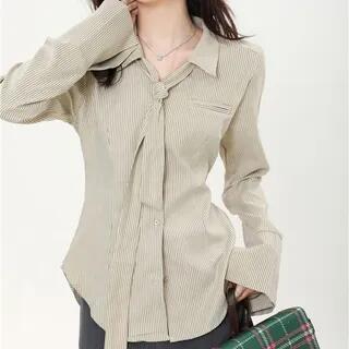 Long-Sleeve Collared Striped Shirt Stripes - Almond by Fabricino