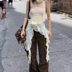 Strapless Plain Ruffled Asymmetrical Top (Without Neck Accessories) White 281405597
