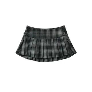 Low Rise Plaid Pleated Buttoned Mini A-Line Skirt Plaid - Black by Windflower