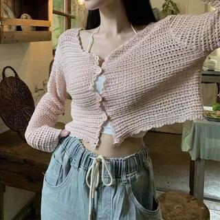 V-Neck Plain Crop Top Pink by Shinsei