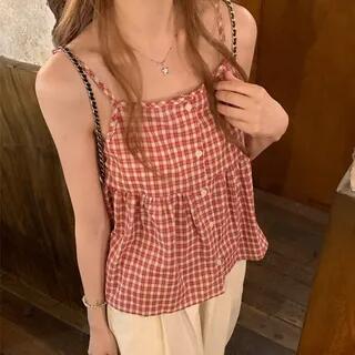 Plaid Flowy Camisole Top Plaid - Red by monroll