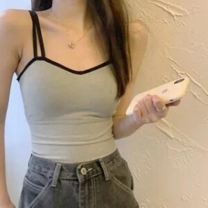 Strappy Plain Crop Top Gray 281405766