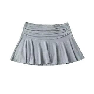 High Waist Ruched Plain Mini Pleated Skirt Light Gray by Asiris