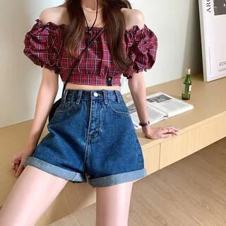 High Waist Denim Shorts Dark Blue by Magimomo