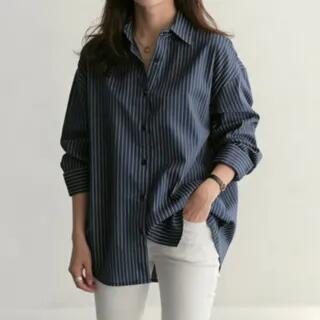 Long-Sleeve Striped Button-Up Shirt White by HYAKU