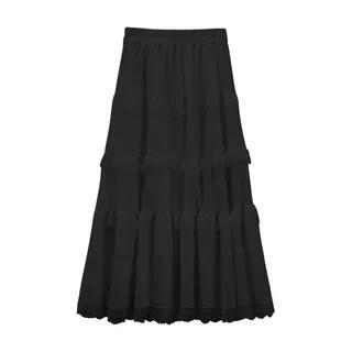 Elastic Waist Plain Ruffle Panel Maxi A-Line Skirt Black by Rosesand