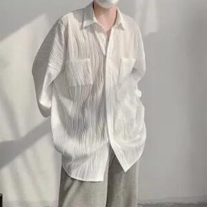 Long-Sleeve Textured Plain Shirt White 281406156