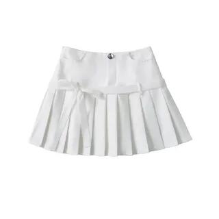 High Waist Plaid Mini Pleated Skirt Plain - White by Asiris