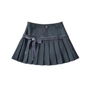 High Waist Plaid Mini Pleated Skirt Plain - Gray by Asiris