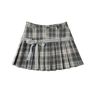 High Waist Plaid Mini Pleated Skirt Plaid - Gray by Asiris