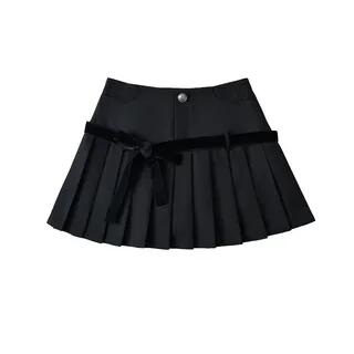 High Waist Plaid Mini Pleated Skirt Plain - Black by Asiris