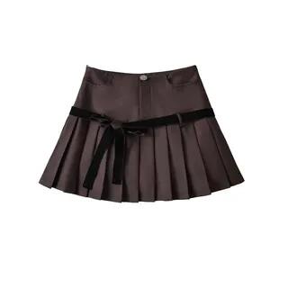 High Waist Plaid Mini Pleated Skirt Plain - Coffee by Asiris
