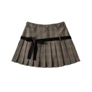 High Waist Plaid Mini Pleated Skirt Plaid - Brown 281406328