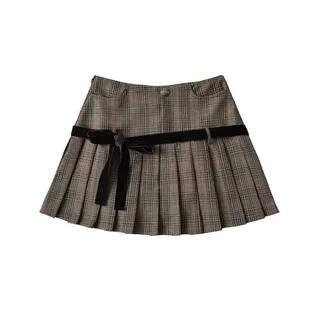 High Waist Plaid Mini Pleated Skirt Plaid - Brown by Asiris