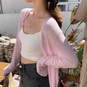 V-Neck Plain Cardigan Purple 281406374