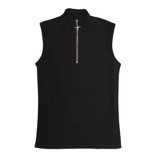 Sleeveless Half Zip Plain Top Black by GRAYCIOUS
