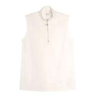 Sleeveless Half Zip Plain Top White by GRAYCIOUS