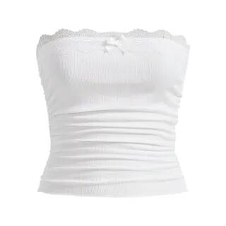 Lace-Trim Accent Plain Tube Top White by Rosesand
