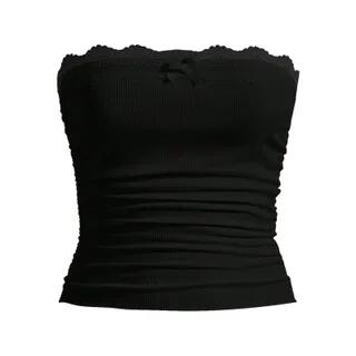 Lace-Trim Accent Plain Tube Top Black by Rosesand