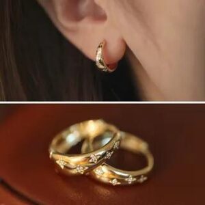 925 Sterling Silver Rhinestone Huggie Earring 1 Pair - Gold | Phoenoa 281406959