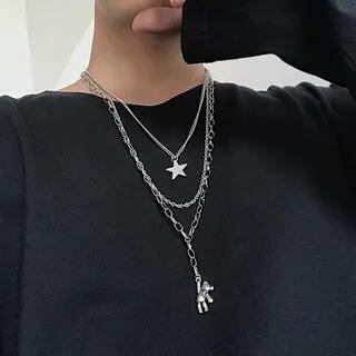 Set: Star Pendant Necklace + Chain Necklace Set of 2: Pentagram + Simple Thin Chain by Malnia Home