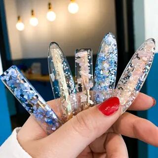 Speckled Transparent Acrylic Hair Clip Long Oval - Blue | Kiren by Kiren