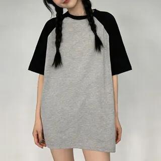Oversized Short Sleeve Raglan T-Shirt Blue by Duwnie