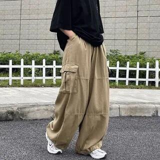 Elasticated Waist Baggy Cargo Pants Black by Porstina