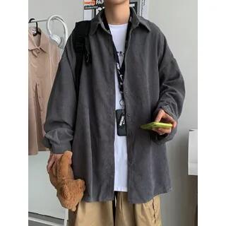 Oversized Corduroy Shirt Jacket Gray by Mimiyox