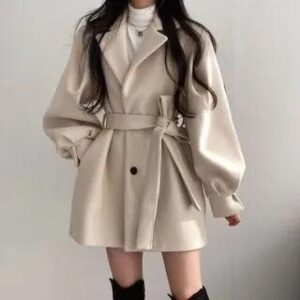 Plain Woolen Button-Up Oversize Coat Almond 281459525