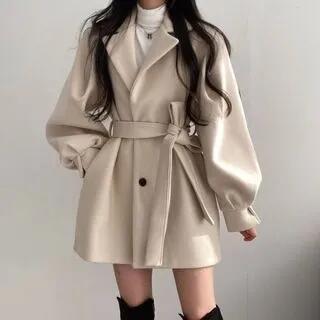 Plain Woolen Button-Up Oversize Coat Almond by Acoustic Rain