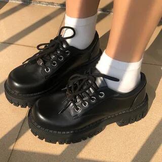 Platform Oxford Lace-Up Shoes Classic - Black - 36 by Anran