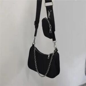 Chain Plain Nylon Crossbody Bag Black 281459779